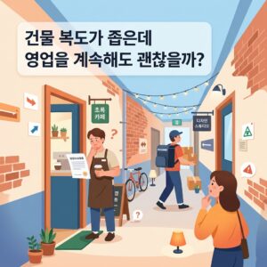 ai thumbnail illustration 건물 복도가 좁은데 영업을 계속해도 괜찮을까 1791854597